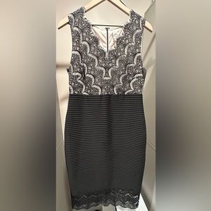 Size 12 Sangria scalloped lace midi dress with mini shutter pleats